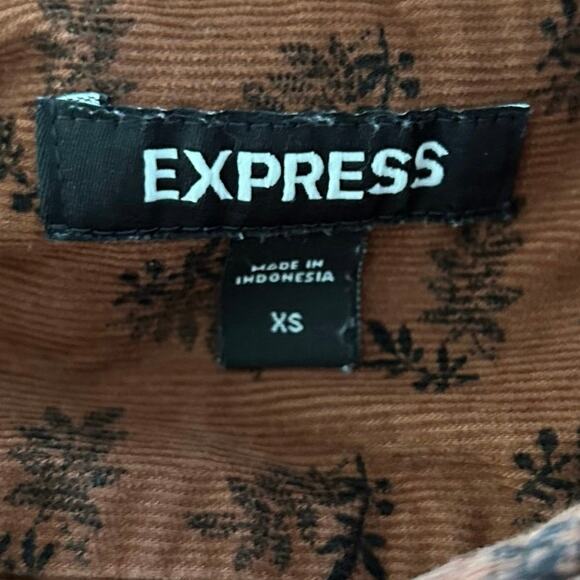 Express Women Long Sleeve Corduroy Top Blouse Brown Thanksgiving Cottage Size XS - Picture 5 of 8